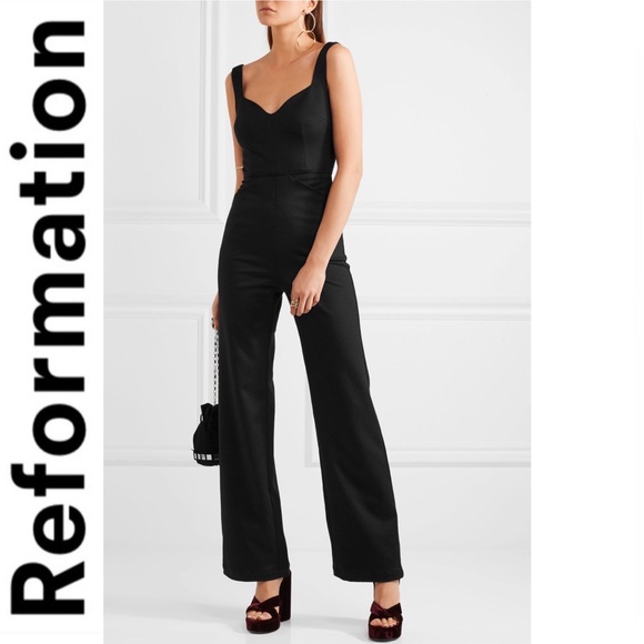 Reformation Black Twill Jumpsuit Net a Porter Exclusive Size 2 Pockets Rare - Picture 2 of 16